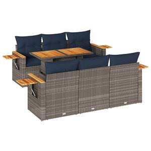 vidaXL 7-delige Loungeset met kussens poly rattan grijs