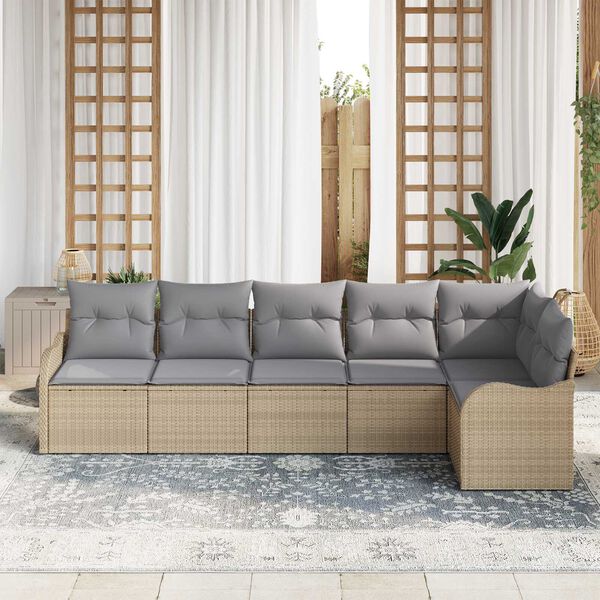 vidaXL Tuin Sofa Set met kussen met opslag 6 pcs Beige Poly riet