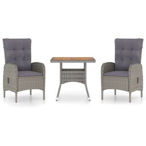 vidaXL 3-delige Tuinset poly rattan en acaciahout grijs