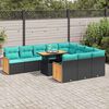 vidaXL 11-delige Loungeset met kussens poly rattan acacia zwart