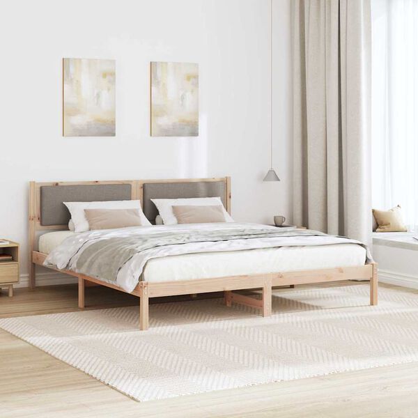 vidaXL Bedframe met hoofdeinde Taupe 200 x 200 cm Massief grenenhout