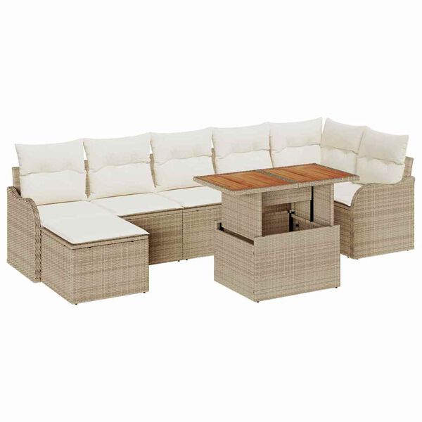 vidaXL Tuin Sofa Set met kussen met opslag 8 pcs beige en cr&egrave;mekleurig