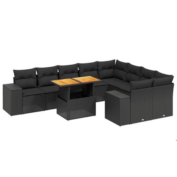 vidaXL 10-delige Loungeset met kussens poly rattan zwart