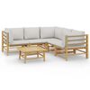 vidaXL 6-delige Loungeset met kussens bamboe lichtgrijs