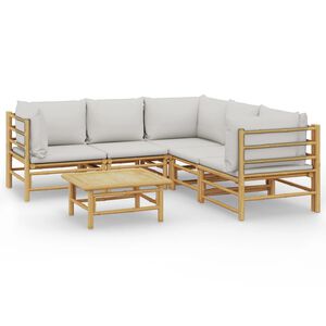 vidaXL 6-delige Loungeset met kussens bamboe lichtgrijs