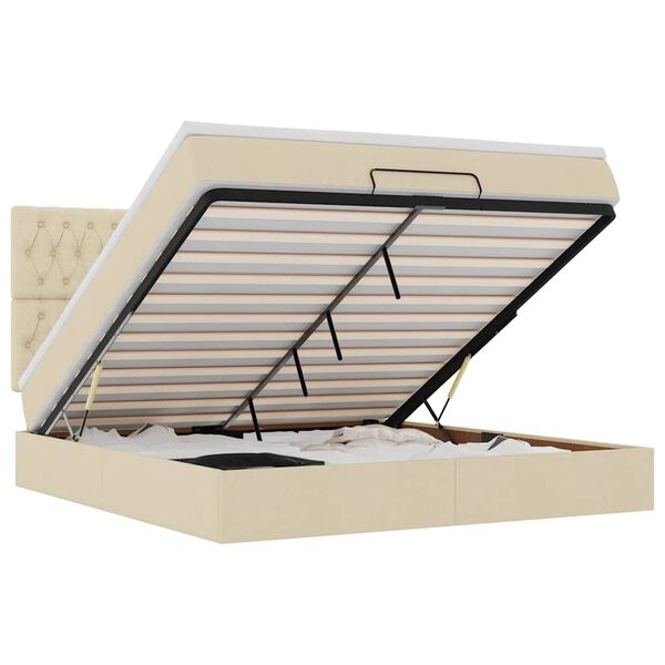 vidaXL Ottoman bed met matras 160x200cm stof cr&egrave;mekleurig