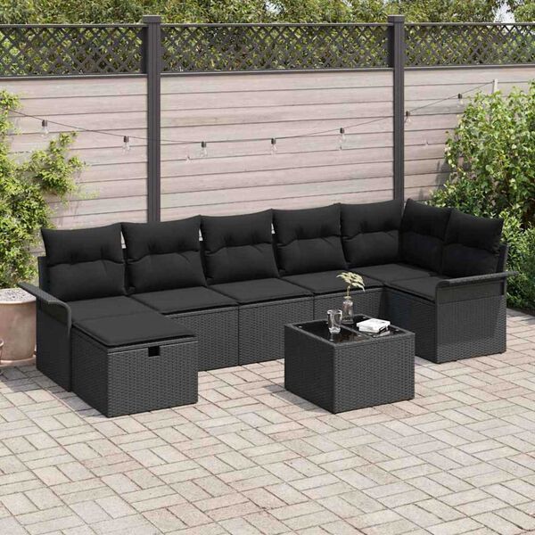 vidaXL Tuin Sofa Set met kussen met opslag 8 pcs Zwart Poly riet