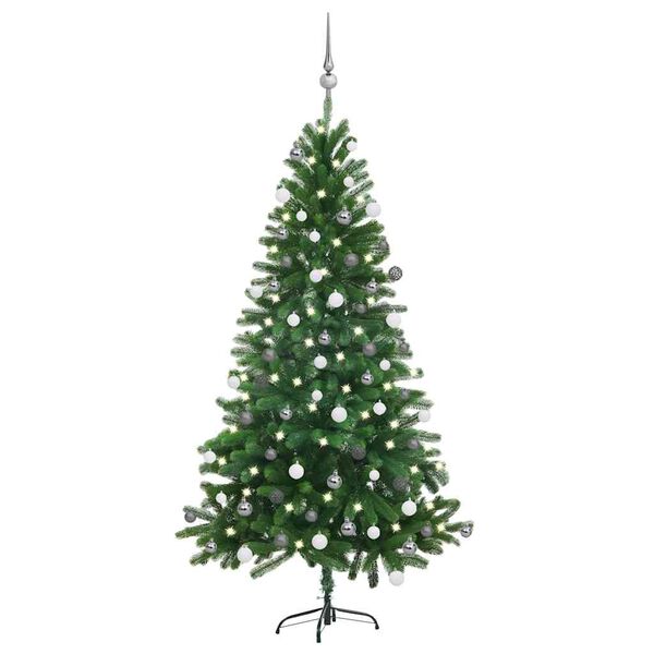 vidaXL Kunstkerstboom met verlichting en kerstballen 150 cm groen