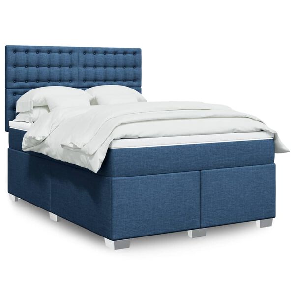 vidaXL Boxspring met matras stof blauw 160x200 cm