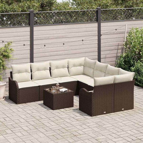 vidaXL Tuin Sofa Set met kussen met opslag 9 pcs Bruin poly rattan