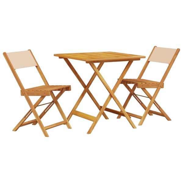 vidaXL 3-delige Bistroset stof en massief hout beige