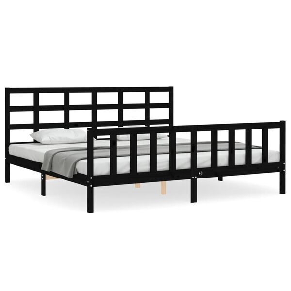 vidaXL Bedframe met hoofdbord massief hout zwart 180x200 cm