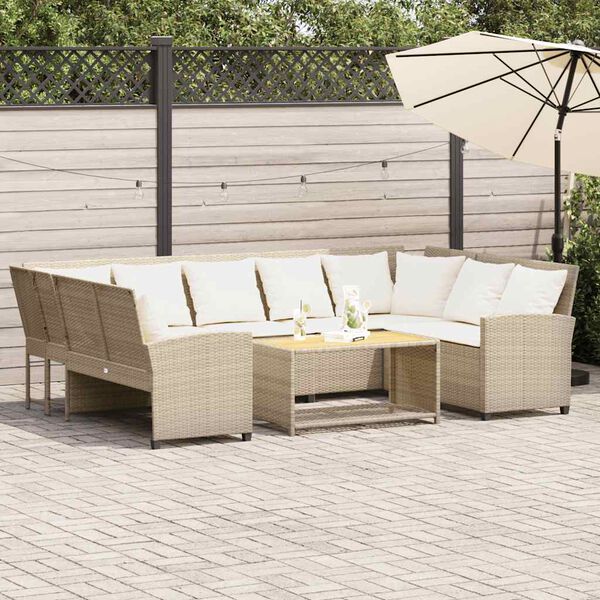 vidaXL Tuinbank met kussens poly rattan beige