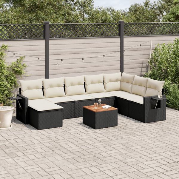 vidaXL 9-delige Loungeset met kussens poly rattan zwart