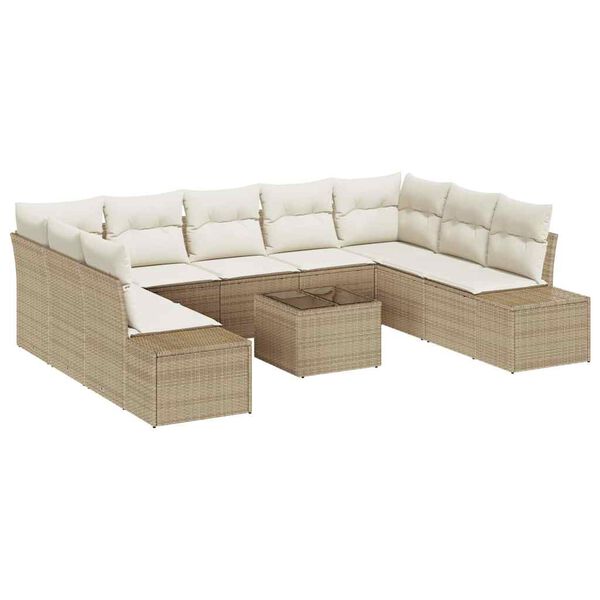 vidaXL Tuinbankenset met kussen 9 pcs Beige en Cr&egrave;me Polyrattan