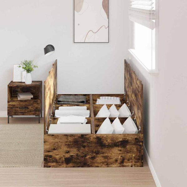 vidaXL Opbergbedframe Gerookt eiken 90 x 190 cm Bewerkt hout