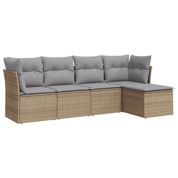 vidaXL 5-delige Loungeset met kussens poly rattan beige