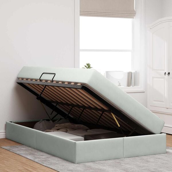 vidaXL Opbergbed met matras met matras Lichtgrijs 120 x 190 cm Fluweel