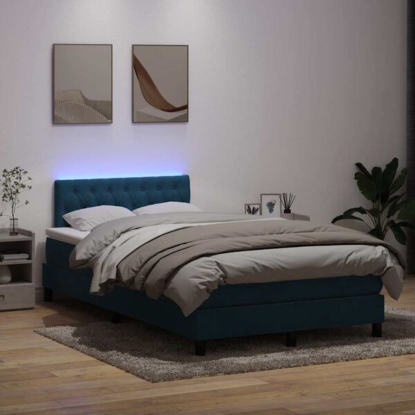 vidaXL Boxspring met matras en LED fluweel donkerblauw 120x210 cm