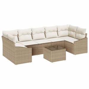 vidaXL Bankstel met kussen met opslag 8 pcs Beige en Cr&egrave;me poly rattan