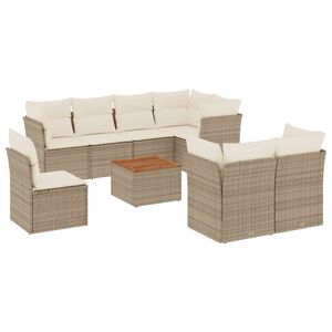 vidaXL 9-delige Loungeset met kussens poly rattan beige