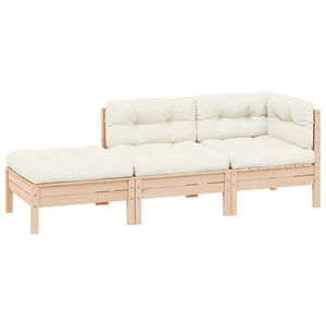 vidaXL 3-delige Loungeset met cr&egrave;mekleurige kussens massief grenenhout