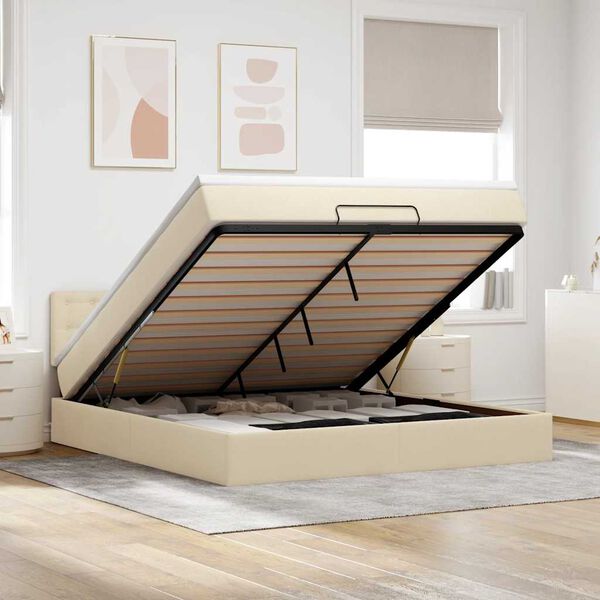 vidaXL Ottoman bed met matras 160x200cm stof crèmekleurig