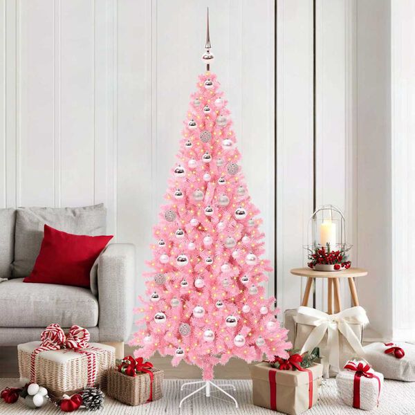 vidaXL Kerstboom met 300 LED met standaard Roze 180 cm PVC