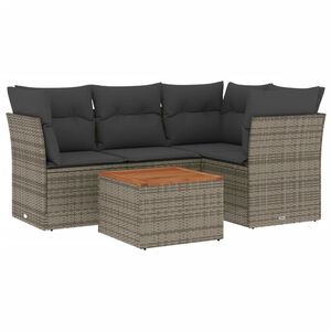 vidaXL 5-delige Loungeset met kussens poly rattan grijs