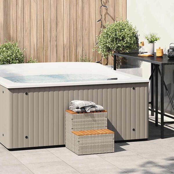 vidaXL Hottub-opstap 50x50x50,5 cm poly rattan&massief acaciahout