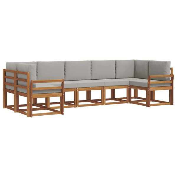 vidaXL Buiten bankenset met kussen 7 pcs Natuurlijk en Lichtgrijs