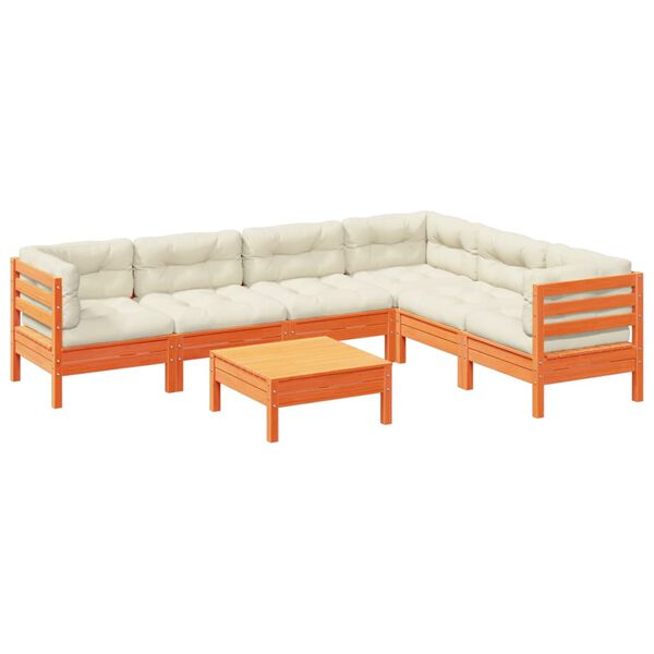 vidaXL 7-delige Loungeset met kussens massief grenenhout wasbruin