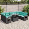 vidaXL 10-delige Loungeset met kussens poly rattan acacia zwart