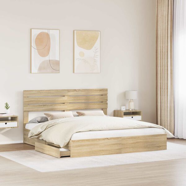 vidaXL Opslag bed met lade Sonoma Eiken 180 x 200 cm Bewerkt hout