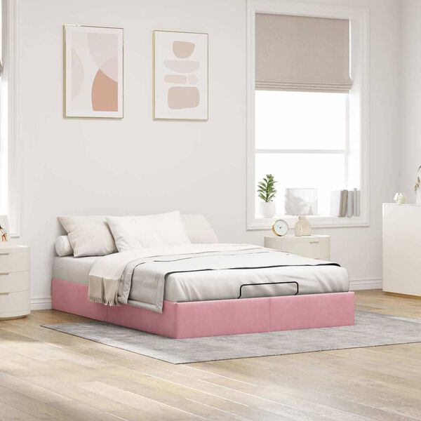 vidaXL Ottoman bedframe zonder matras 140x200 cm fluweel roze