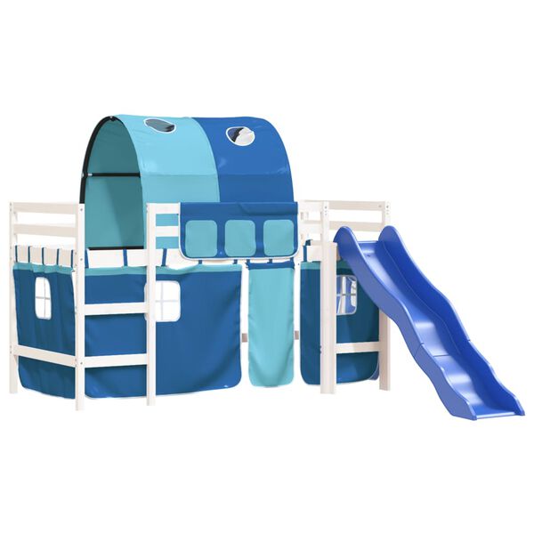 vidaXL Kinderhoogslaper met tunnel 90x190 cm massief grenenhout blauw