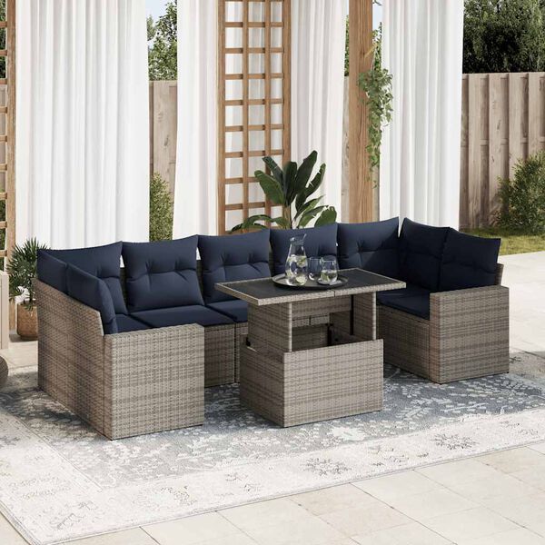 vidaXL 8-delige Loungeset met kussens poly rattan acacia grijs