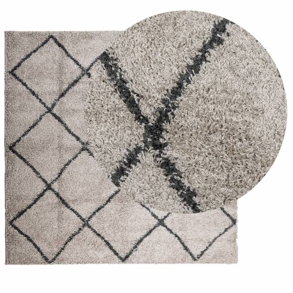 vidaXL Vloerkleed PAMPLONA shaggy hoogpolig 200x200 cm beige antraciet