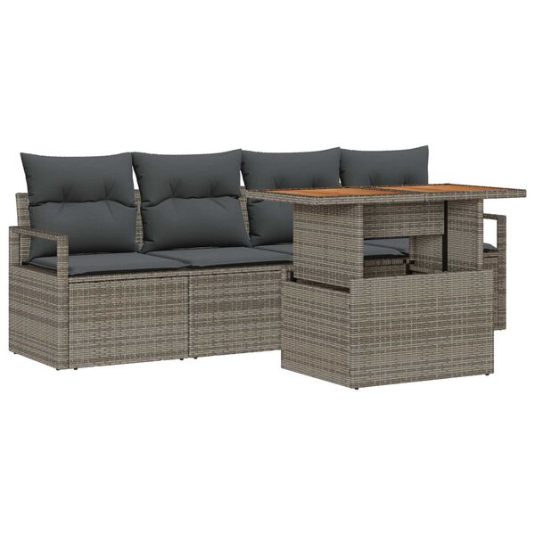 vidaXL Tuin Sofa Set met opslag 5 pcs Grijs Poly riet
