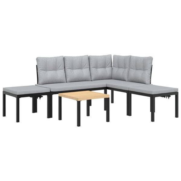 vidaXL 5-delige Loungeset met kussens gepoedercoat staal zwart