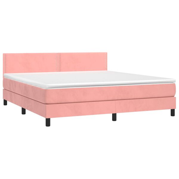 vidaXL Boxspring met matras en LED fluweel roze 160x200 cm