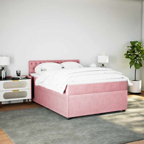 vidaXL Boxspring met matras fluweel roze 140x190 cm