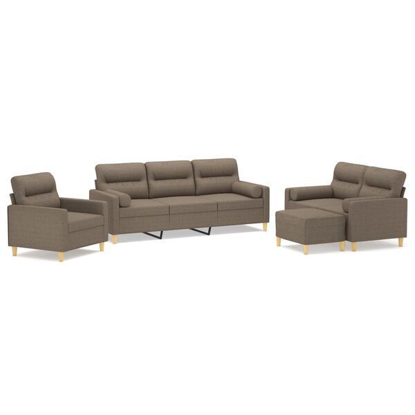 vidaXL 4-delige Loungeset met sierkussens en kussens stof taupe
