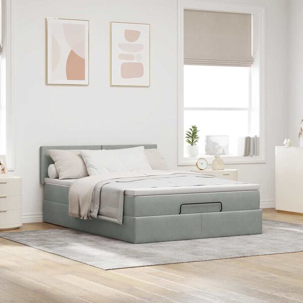 vidaXL Ottoman bed met matras en LED's 140x190cm fluweel lichtgrijs