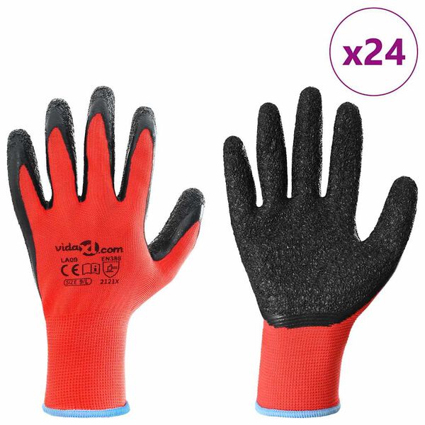 vidaXL Werkhandschoenen 24 pcs Rood en Zwart 9 / l Latexcoating