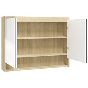 vidaXL Badkamerkast met spiegel 80x15x60 cm MDF wit en eikenkleurig