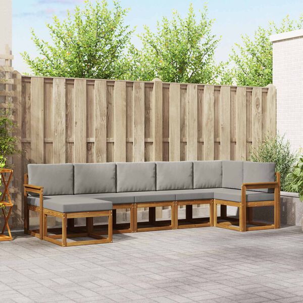 vidaXL Buiten bankenset met kussen 7 pcs Natuurlijk en Lichtgrijs