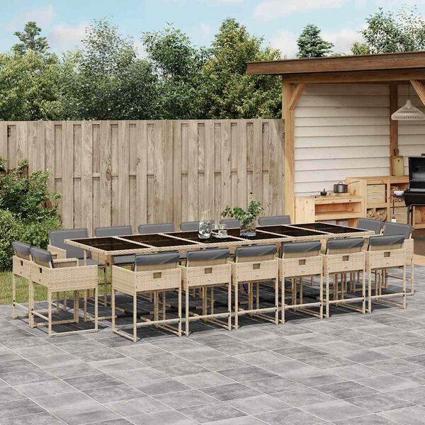 vidaXL 17-delige Tuinset met kussens poly rattan gemengd beige