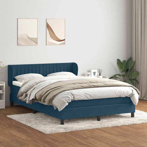 vidaXL Boxspring met matras fluweel donkerblauw 160x210 cm