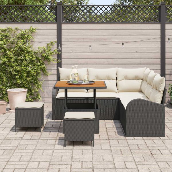 vidaXL Tuinbankenset met kussen 8 pcs Zwart poly rattan